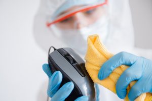 Cleaning,Service,Disinfects,Office,Technics,From,Coronavirus,And,Germs,,Antiseptic